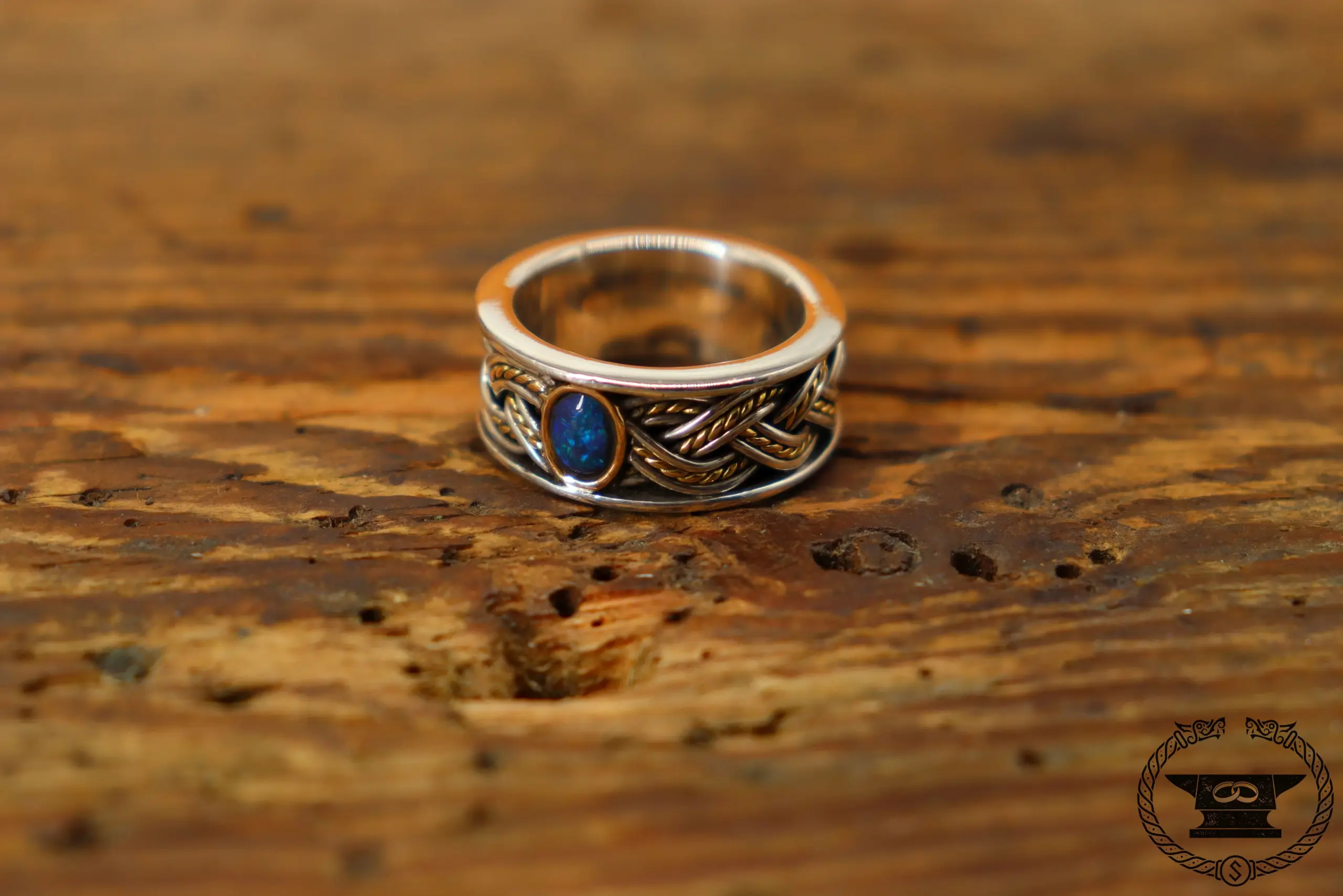 keltischer Ring Sterlingsilber Gelbgold 750GG schwarzer Opal