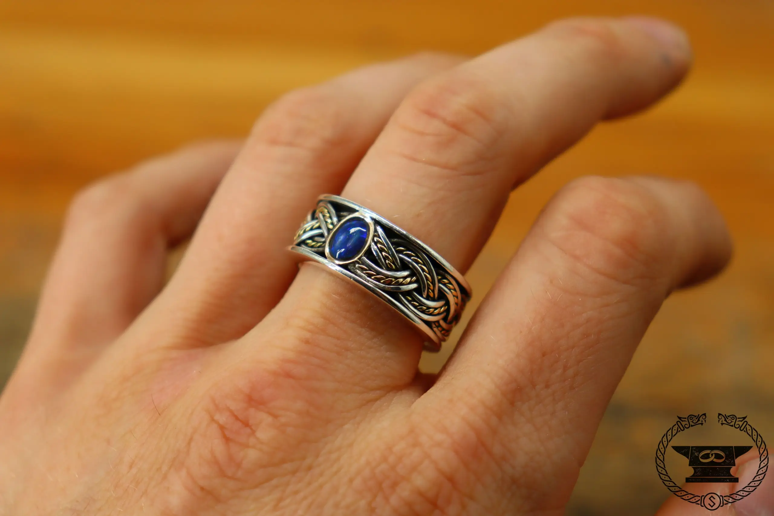 keltischer Ring Sterlingsilber Gelbgold 750GG schwarzer Opal