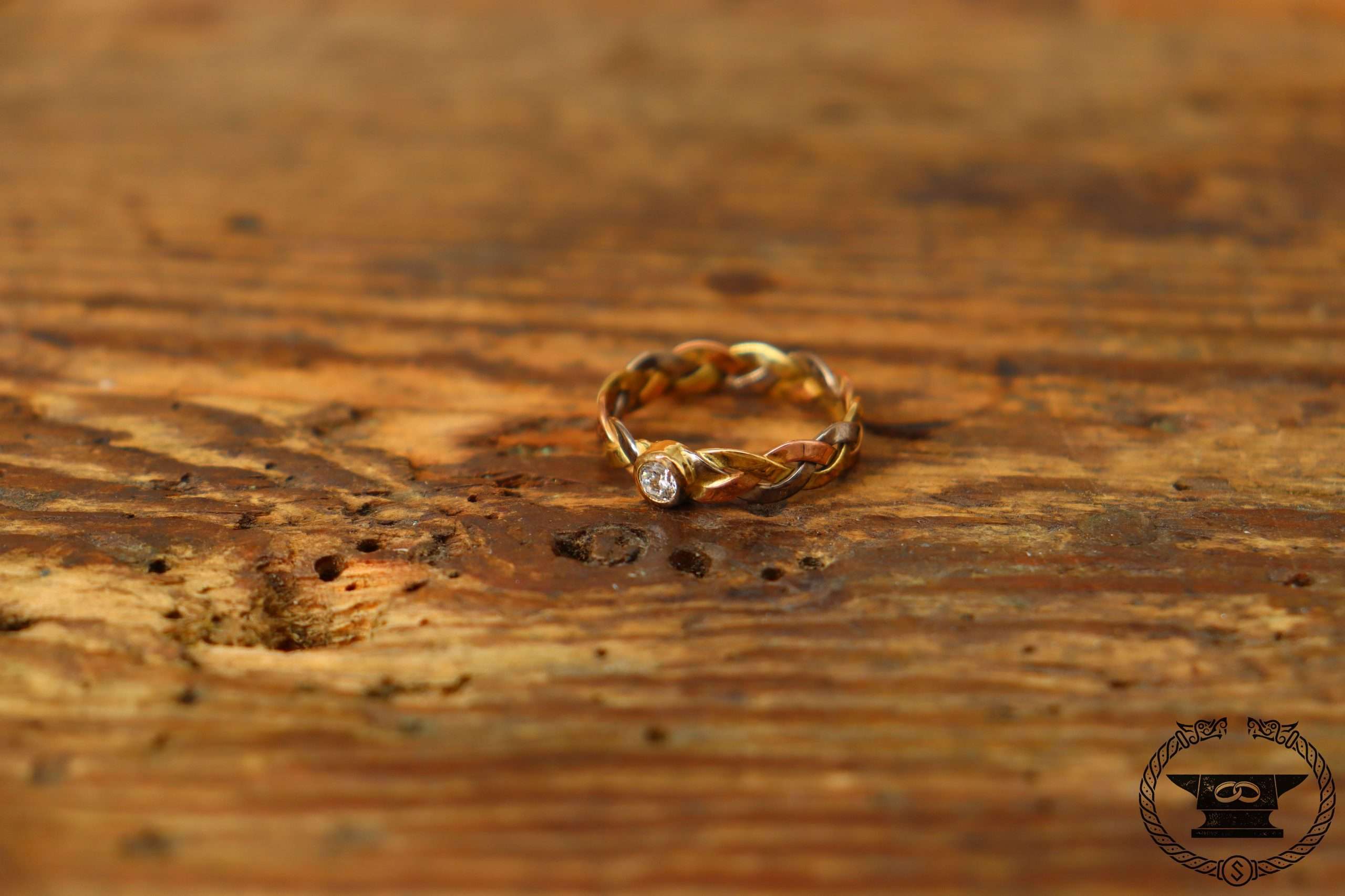 Braided Tricolor Engagement Ring in 14K Gold with Brilliant-Cut Diamond