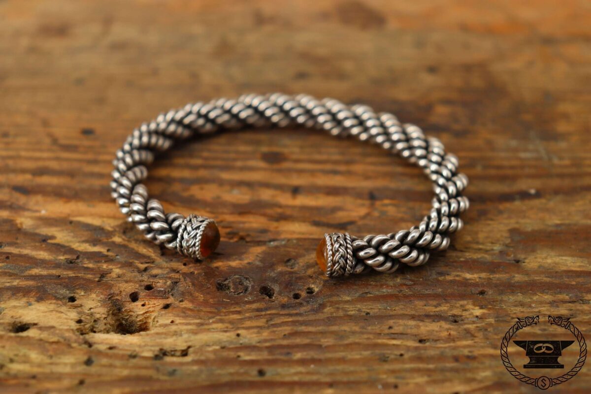 Armreif Sterlingsilber tordiert mit Bernsteinen