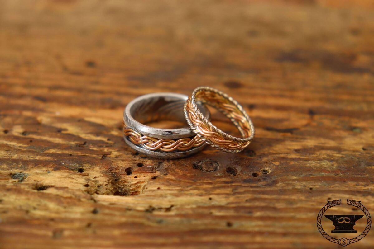 Eheringe Rotgold 585 Damaststahl