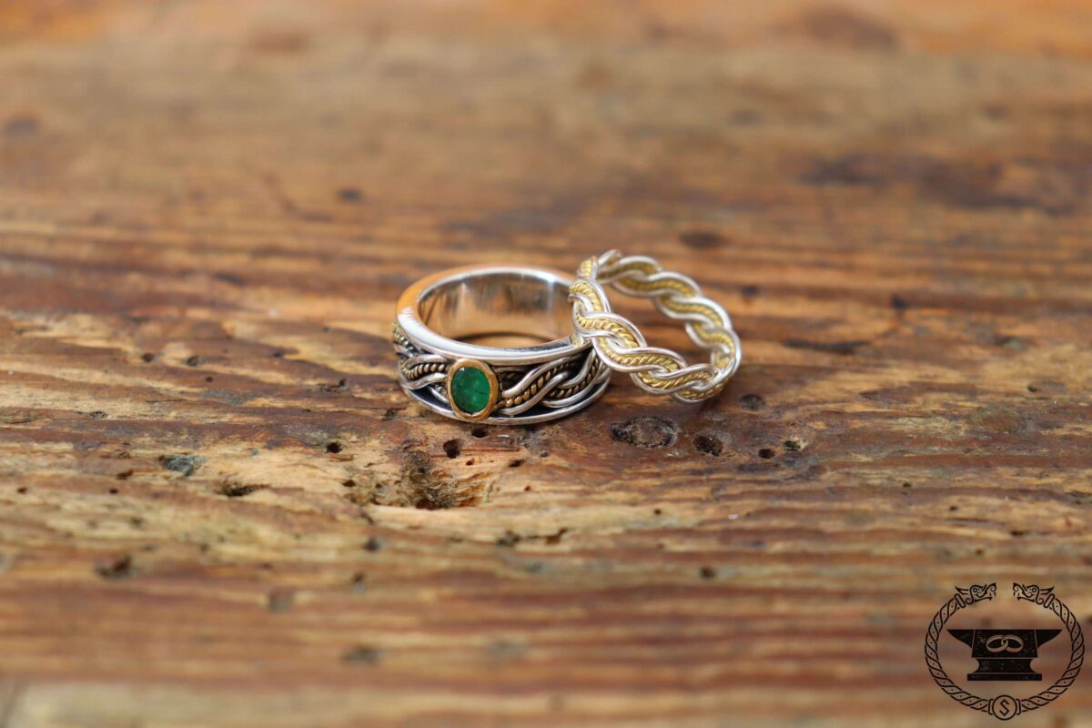 Eheringe Sterlingsilber Gelbgold 750 Smaragd