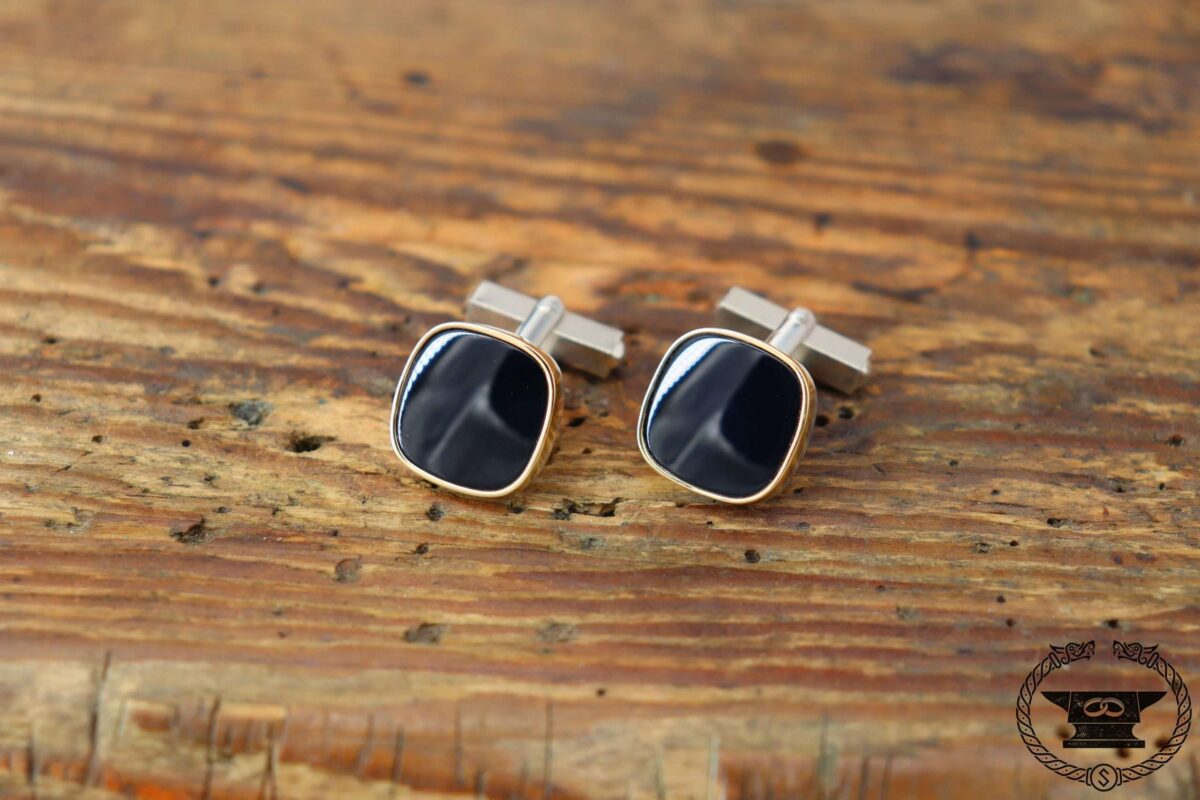 Manschettenknöpfe Onyx Sterlingsilber Gelbgold 750