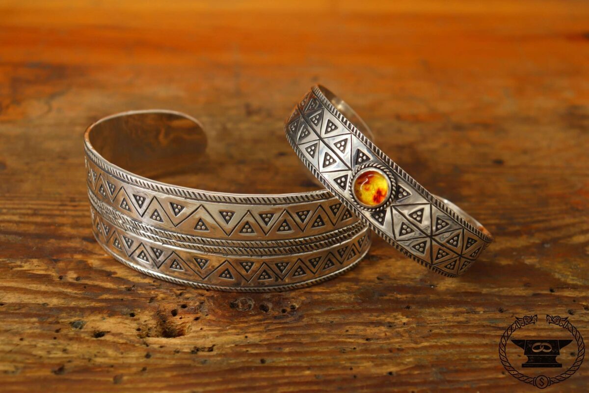 Punzierte Armreifen Sterlingsilber Bernstein