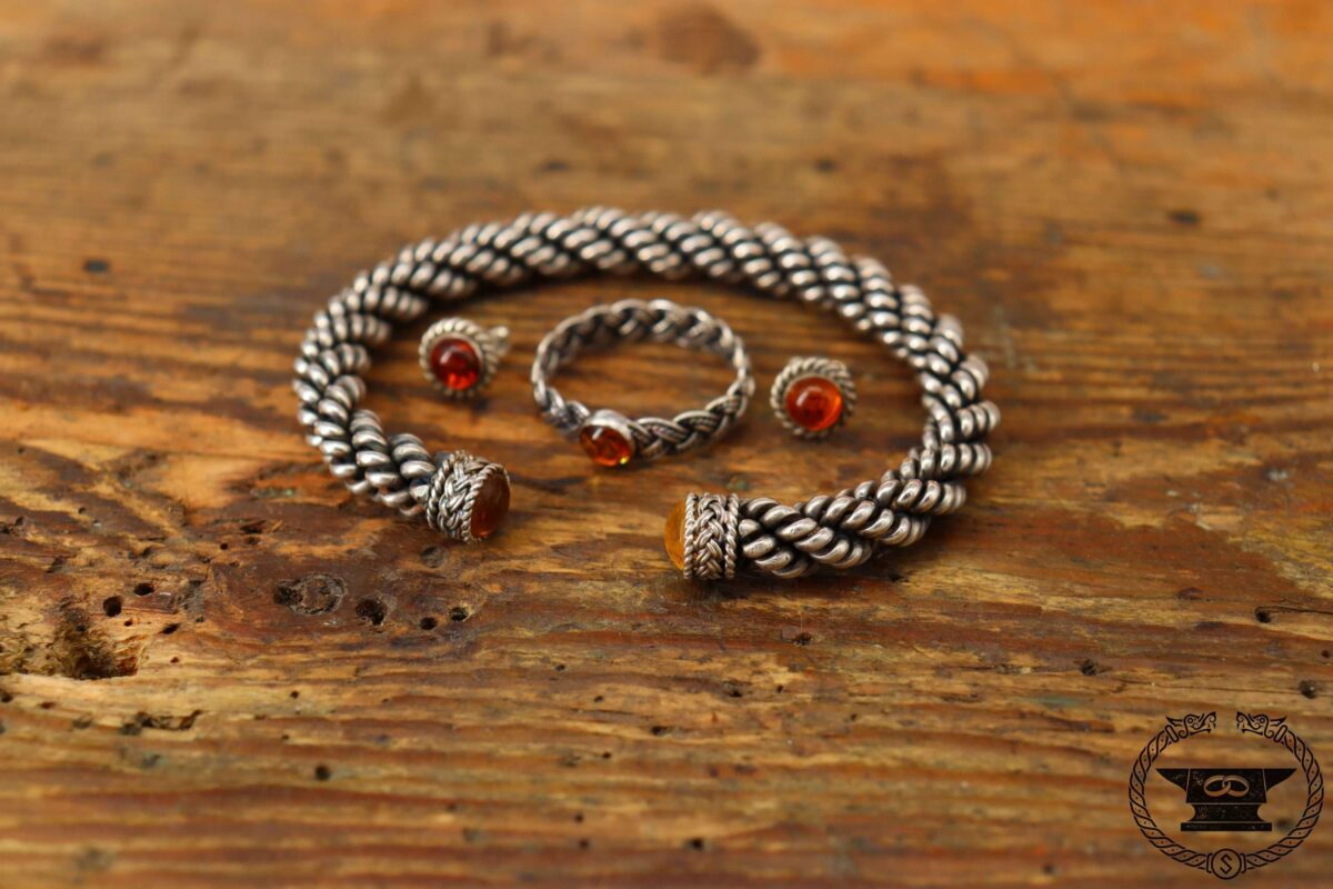 Schmuckset Wikinger Sterlingsilber Bernstein