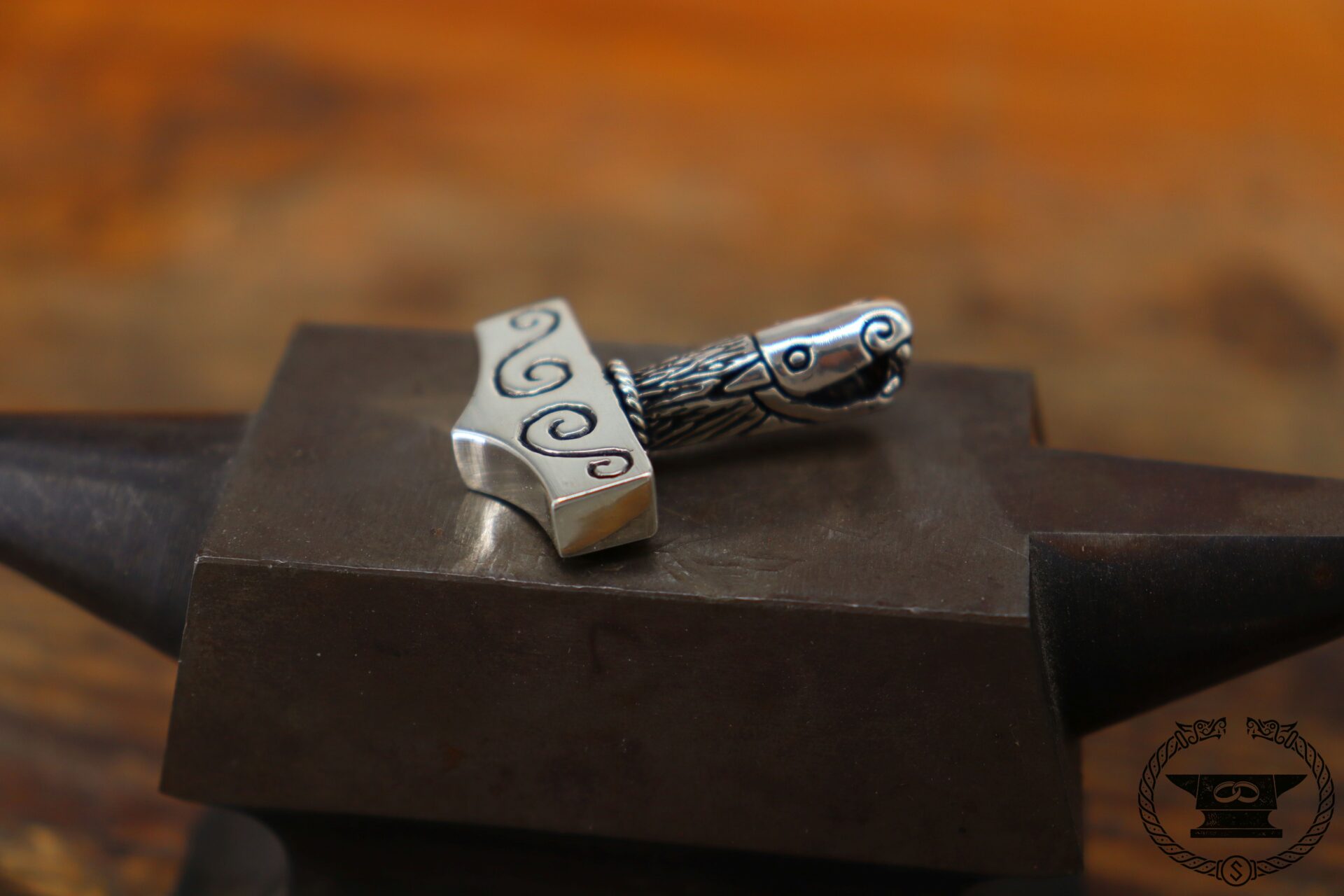 Anhänger Thorshammer Wolfskopf Sterlingsilber