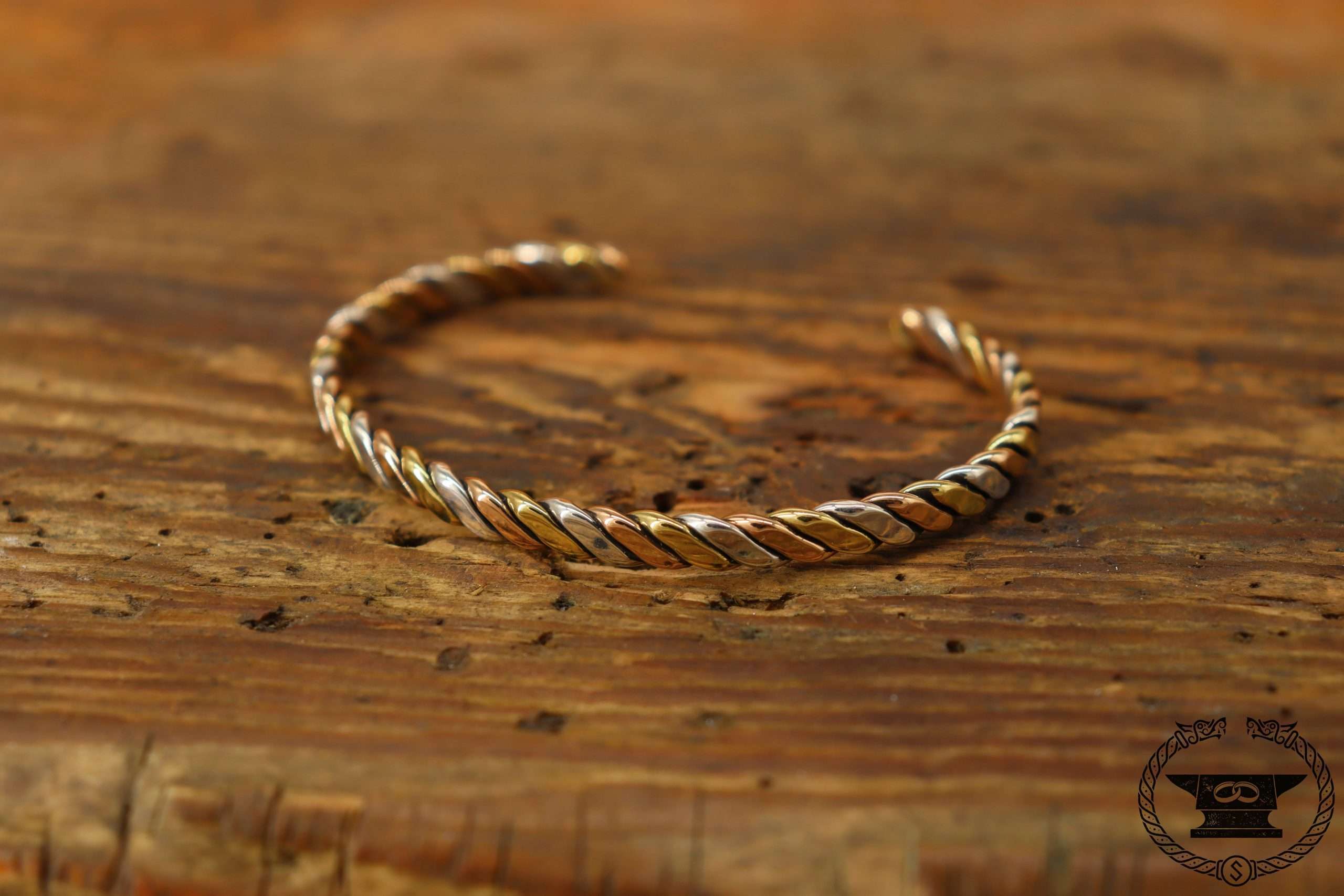 Wikinger Armreif geflochten Silber Messing Bronze Tricolor Mittelalter