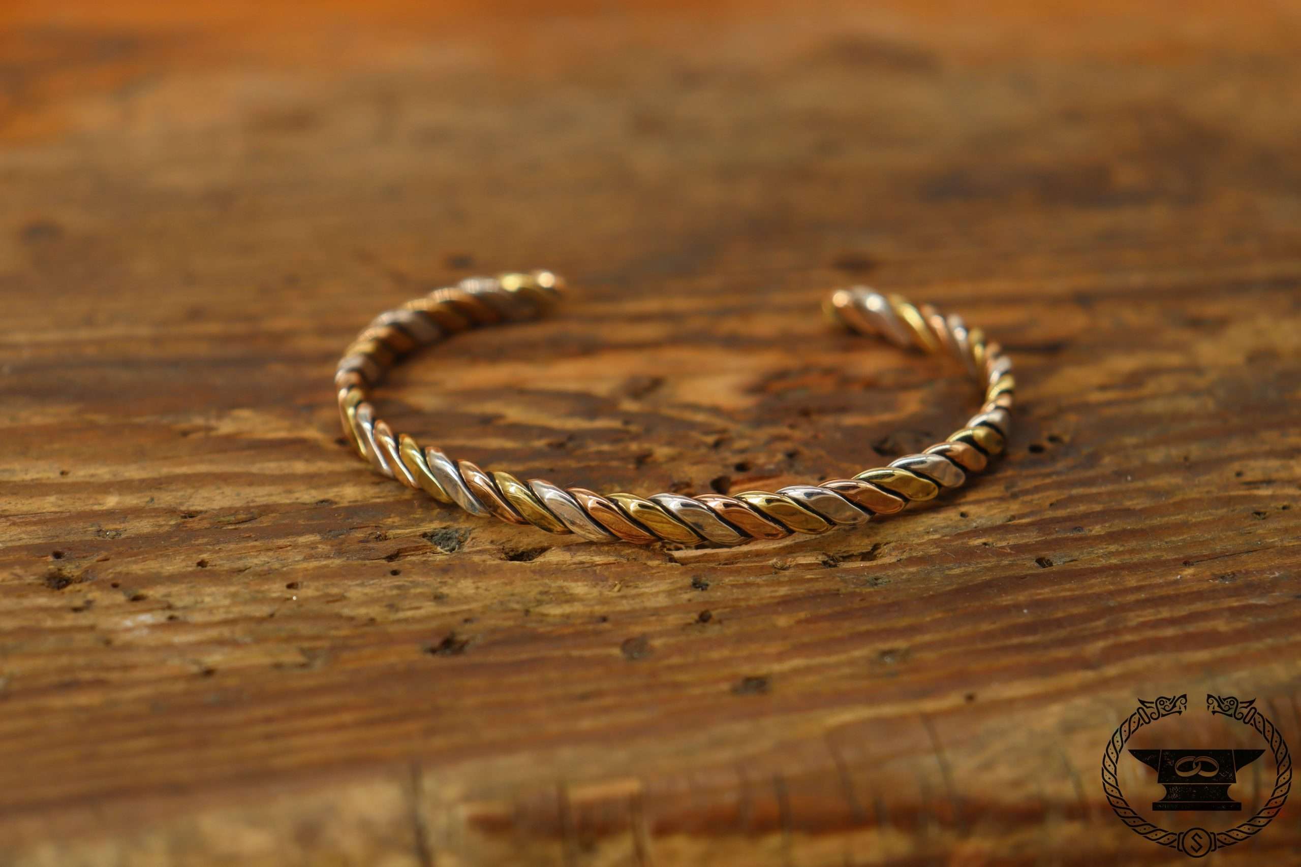 Wikinger Armreif geflochten Silber Messing Bronze Tricolor Mittelalter