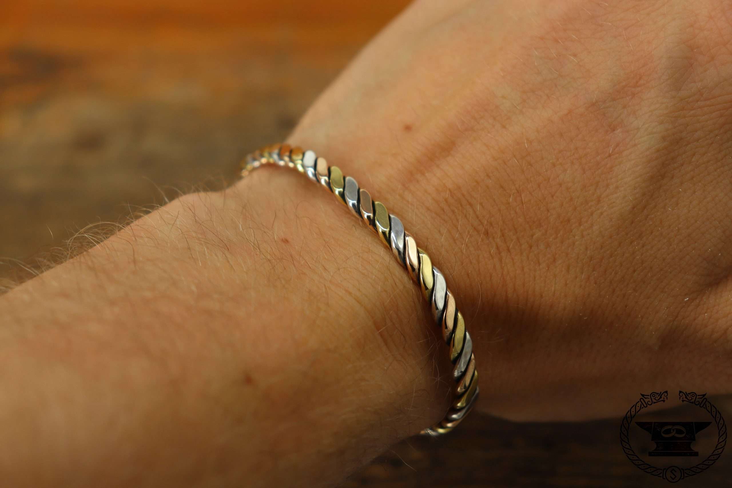 Wikinger Armreif geflochten Silber Messing Bronze Tricolor Mittelalter