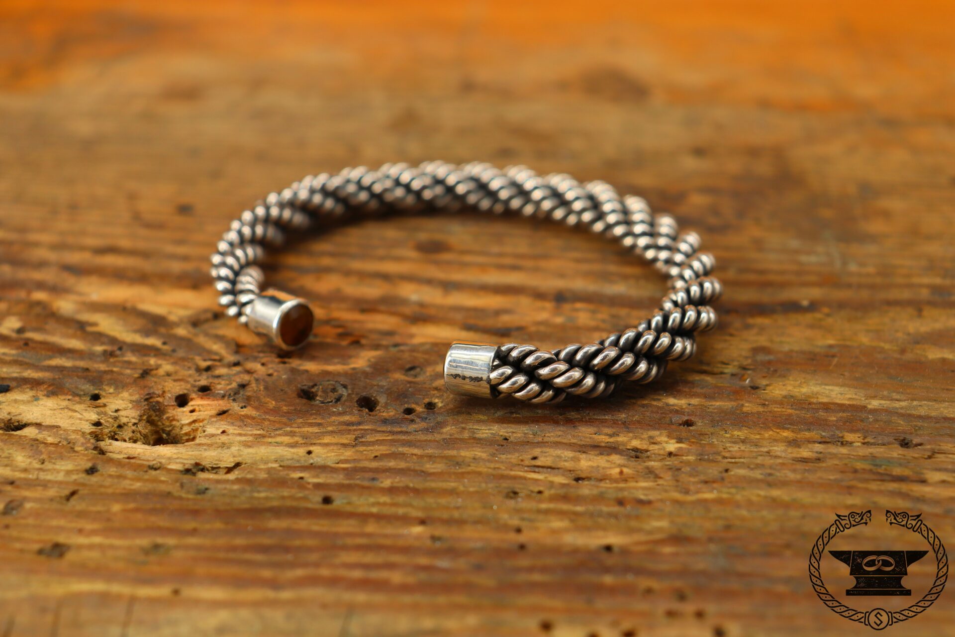 Viking bangle sterling silver amber