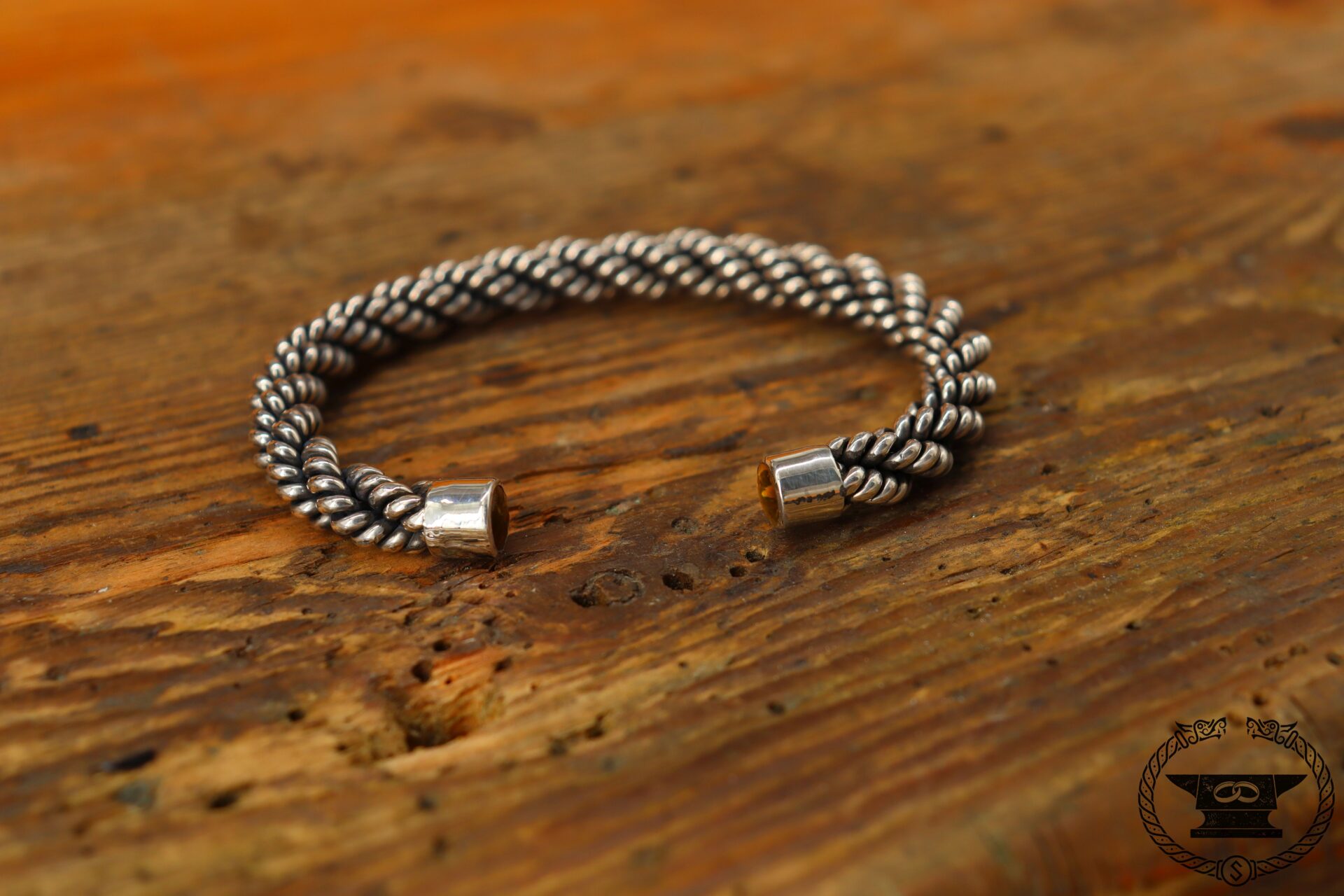 Viking bangle sterling silver amber