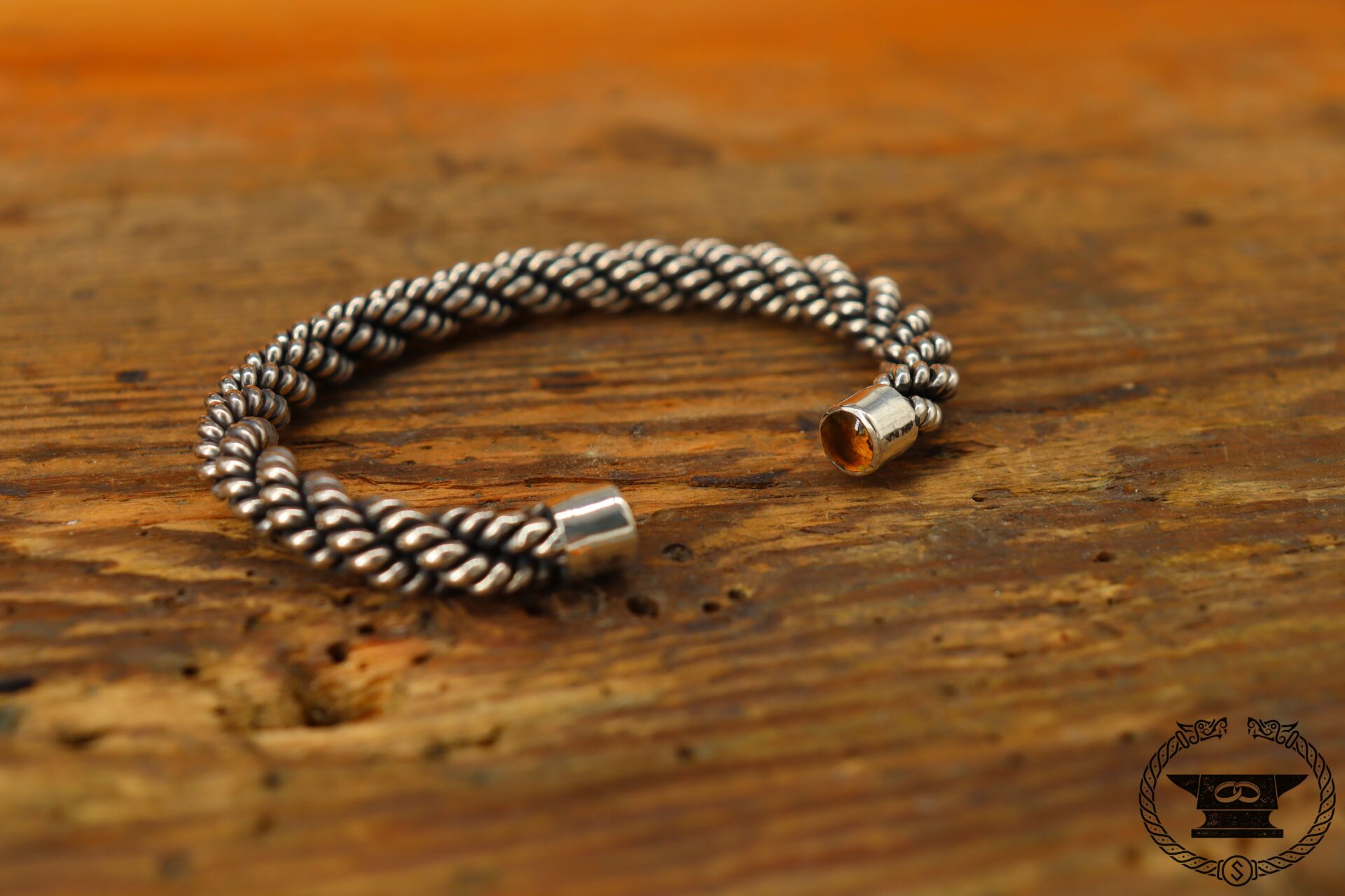 Viking bangle sterling silver amber