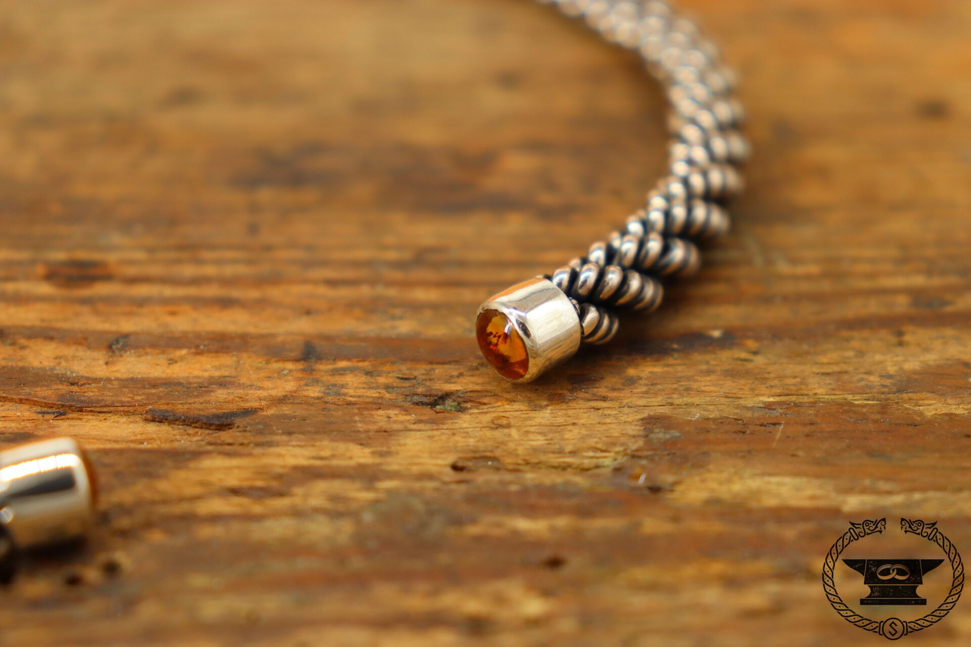 Wikinger Halsreif Sterlingsilber Bernstein