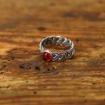 Geflochtener Ring Sterlingsilber mit Bernstein